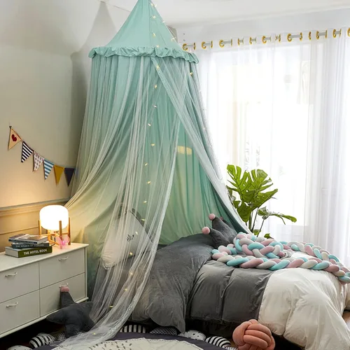 Vista 12 de VETHIN Toldo de cama para niñas y niños, diseño de princesa con cúpula redonda para niños, mosquitera de ensueño, habitación de niñas, castillo