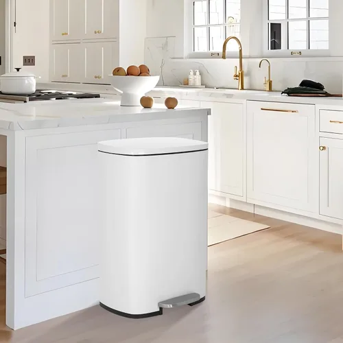 Vista 12 de Basurero de acero inoxidable de 13 galones, cubo de basura con tapa con pedal, cubo interior extraíble, resistente a las huellas dactilares