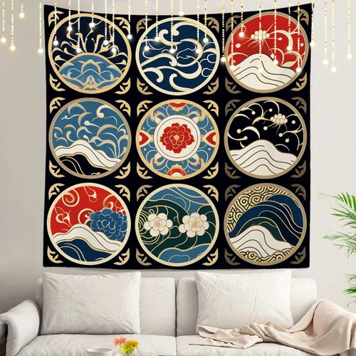 Vista 108 de Shrahala Modern Abstract Artwork Wall Tapestry, Orange Black Beige Wall Hanging Large Tapestry Decoration Polyester Fiber White Hem Around for Dorm