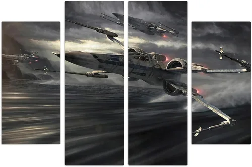 Vista 6 de Arte de pared en lienzo de batalla de cazas estelares Arte de pared de naves espaciales futurista de ciencia ficción Arte de pared con tema