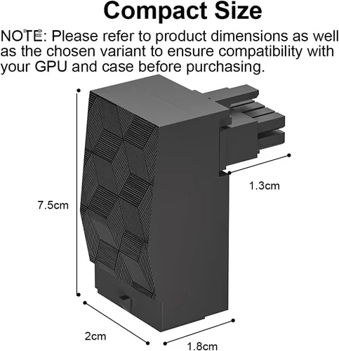 Vista 6 de 12VHPWR Adaptador de 90 grados: Conector de alimentación GPU de 16 pines 600W Pcie5.0 Adaptador de corriente de ángulo recto para tarjeta gráfica