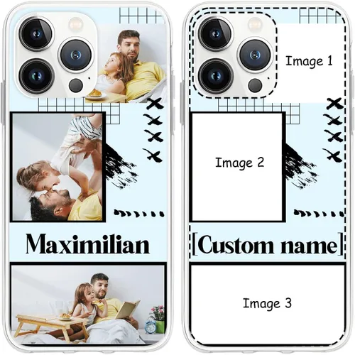 Vista 9 de CUBICER Fundas de teléfono personalizadas para parejas, texto transparente, a prueba de golpes, funda protectora de cumpleaños para mujeres Foto