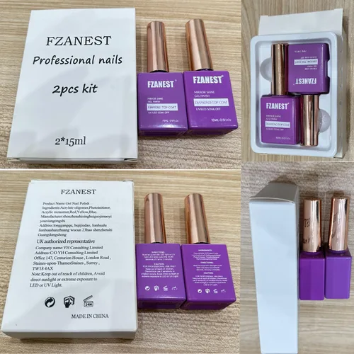 Vista 8 de FZANEST Esmalte de uñas de gel capa superior 2 * 15ML sin limpieza, capa superior de diamante, esmalte de uñas de gel transparente de alto brillo 2