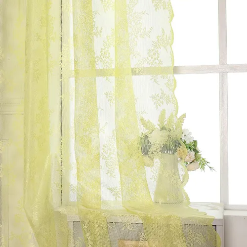 Vista 3 de Cortinas de encaje amarillo para dormitorio de 84 pulgadas de largo, elegantes paneles de cortina bordados con rosas francesas, cortinas duraderas