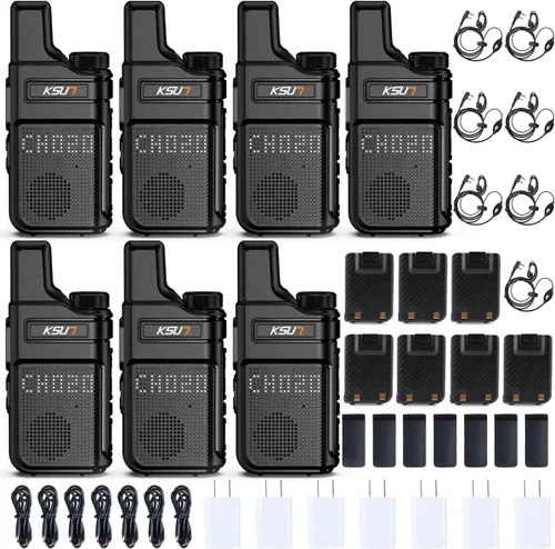 Vista 8 de KSUN Walkie Talkies con auricular y micrófono 22 canales resistente a las caídas, mini pantalla de largo alcance VOX 4000mAh batería recargable