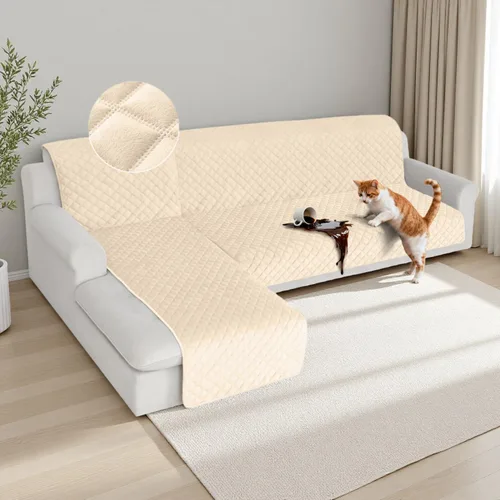 Vista 11 de HDCAXKJ Fundas impermeables para sofá modular, acolchadas de terciopelo, 2 piezas, en forma de L, lavables, gruesas, antideslizantes, con protector