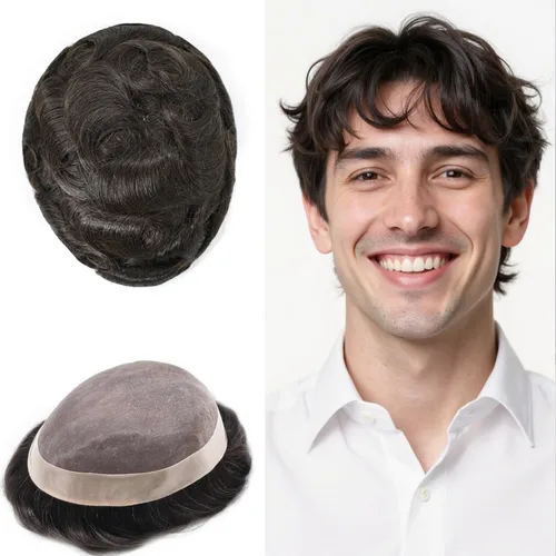 Vista 78 de Mens Toupee Hair Piece Real Human Hair Fine Mono Toupee para hombres Sistema de reemplazo de cabello para hombre Postizo Protesis Capilar Para