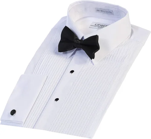 Vista 2 de Gioberti Men's Kent Lay Down Collar Long Sleeve Tuxedo Dress Shirt with Bow Tie
