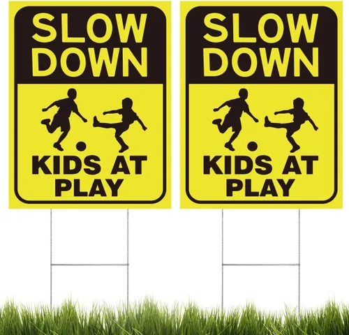 Vista 8 de Paquete de 2 señales de seguridad para niños en juego para la calle, señales de seguridad para niños en juego con cinta reflectante de 44.5 cm