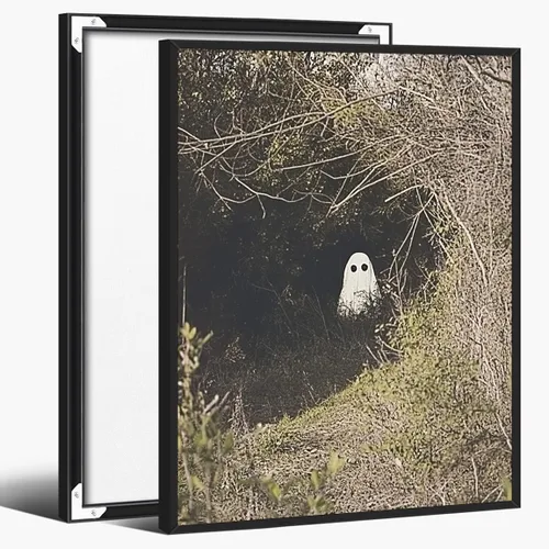 Vista 31 de Bonito arte de pared de gato negro de Halloween, divertido póster de lienzo de luna llena con ojos amarillos y cita de Feliz Halloween
