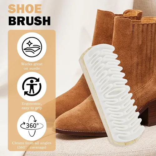 Vista 5 de 2 cepillos de goma de gamuza, cepillo de mango de madera y borrador de gamuza para una limpieza eficaz de Nubuck, sofás, chaquetas y zapatos