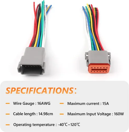 Vista 5 de Newdeli Deutsch - Kit de conectores de 12 pines, impermeable, conector eléctrico de 16 AWG macho y hembra, conectores de cable automotriz