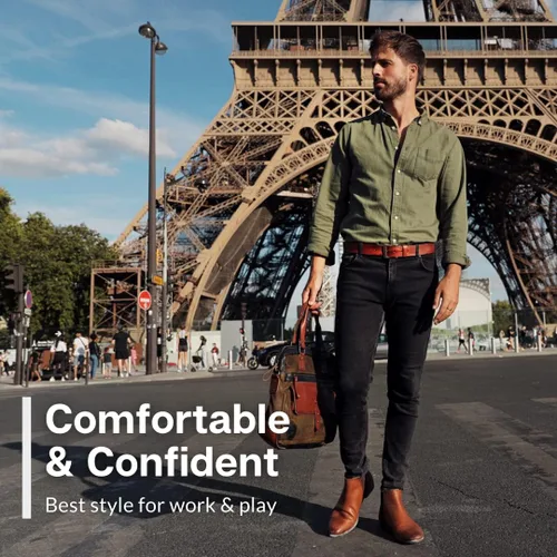 Vista 4 de Amsterdam Heritage Cinturones de cuero para hombre, cinturones de vestir casuales para hombre, cinturones de cuero italiano de grano completo