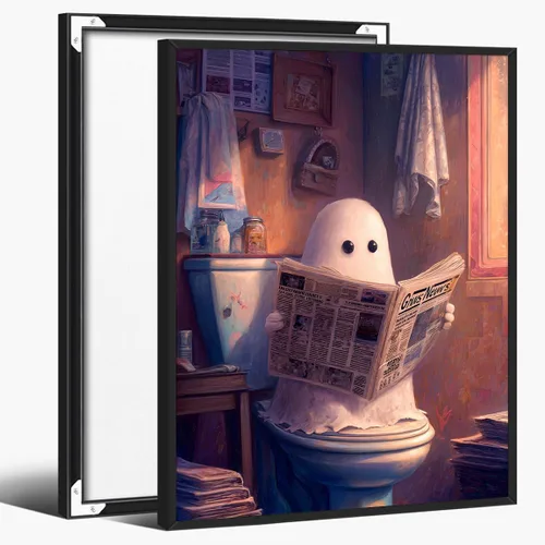 Vista 32 de Bonito arte de pared de gato negro de Halloween, divertido póster de lienzo de luna llena con ojos amarillos y cita de Feliz Halloween