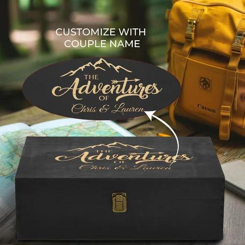Vista 6 de Caja de Recuerdos de Madera Personalizada con Grabado Personalizado Caja de Memoria de Aventura para Parejas Recuerdos de Viaje Fotos Cartas - Cajas
