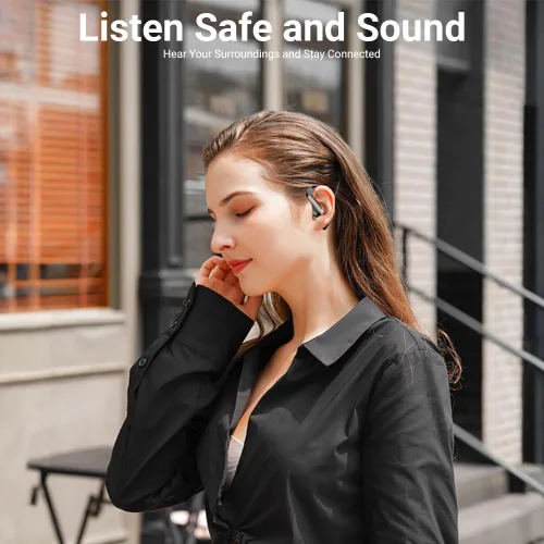 Vista 5 de Auriculares inalámbricos Bluetooth, auriculares con ganchos para los oídos V5.4, auriculares intraurales con conexión estable, graves profundos Negro