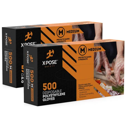 Vista 6 de Xpose Safety Guantes desechables de polietileno transparentes, 500 grandes, paquete de 10 unidades, sin látex, preparación de la cocina (1, mediano)