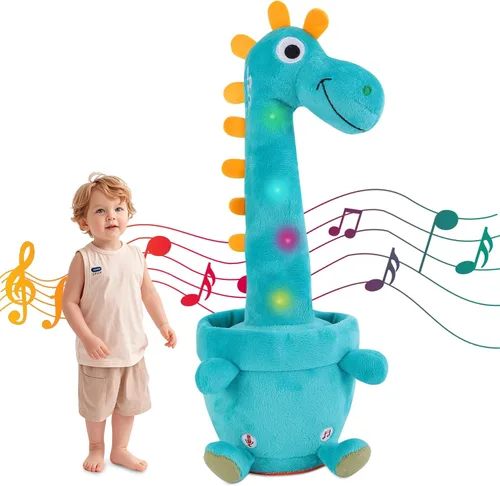 Vista 11 de Jirafa que habla bailando con cuernos dorados, juguete de peluche para bebé que repite lo que dices, juguete musical con cuernos dorados, regalos