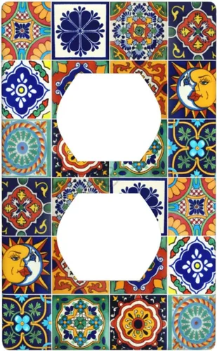 Vista 9 de Talavera - Azulejos mexicanos con 1 palanca, 2 placas de pared, placas de pared para decorar tomas de corriente, placa de interruptor decorativa