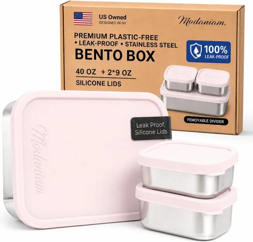 Vista 17 de Lonchera de acero inoxidable a prueba de fugas de 27 onzas, contenedores de almuerzo de acero inoxidable, caja Bento, recipientes de metal para Negro