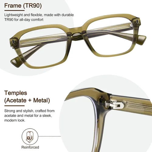 Vista 4 de Dollger Gafas de luz azul para hombre, estilo vintage, rectangular, con marco grueso, sin receta, para computadora, juegos, uso del teléfono