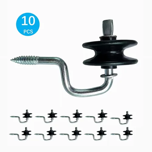 Vista 2 de QMARK Paquete de 10 anclajes eléctricos para postes de madera, aisladores de madera atornillados (aisladores de rodillo)