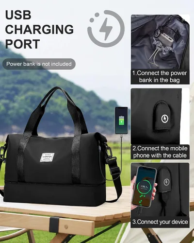 Vista 4 de Bolsa de viaje para mujer, bolsa deportiva para gimnasio, E-Negro