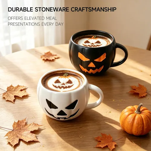 Vista 3 de Halloween Pumpkin Coffee Mugs Set of 2, 16oz Stoneware Coffee Cups