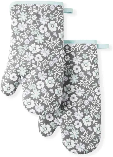 Vista 5 de Martha Stewart Juego de 2 manoplas para horno con diseño floral de vid gris, 7 x 13 pulgadas Vid floral