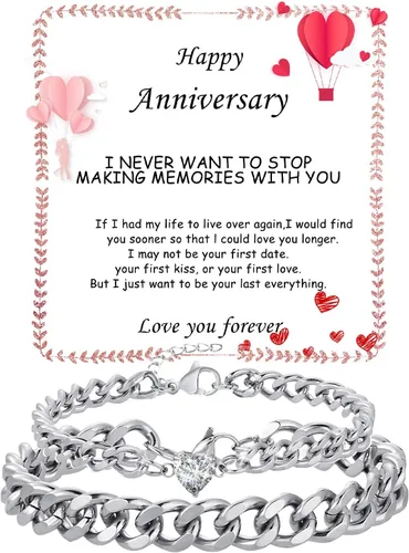 Vista 11 de Pulseras de cadena cubana a juego para parejas, regalos para novio, marido, alma gemela, novia, San Valentín, aniversario, cumpleaños, regalo