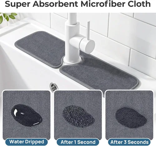 Vista 4 de PoYang Paquete de 2 Alfombrillas para Grifo de Fregadero de Cocina Protector contra Salpicaduras Corto: Alfombrilla de Microfibra Súper Absorbente