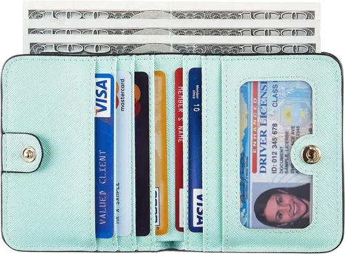 Vista 2 de Toughergun - Cartera de cuero genuino de lujo para mujer con cierre Rfid y ventana de identificación.