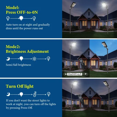 Vista 3 de Farolas solares impermeables para exteriores, 6000 W, del atardecer al amanecer, luz solar de estacionamiento con poste de lámpara, sensor