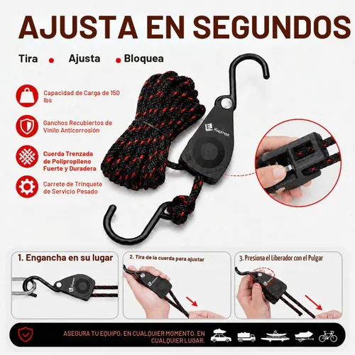 Vista 2 de LE KAPMOZ Correas de amarre de trinquete, colgador de cuerda ajustable de 1