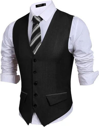 Vista 2 de COOFANDY Chaleco de traje de negocios para hombre, chaleco de vestir ajustado, chaleco de boda
