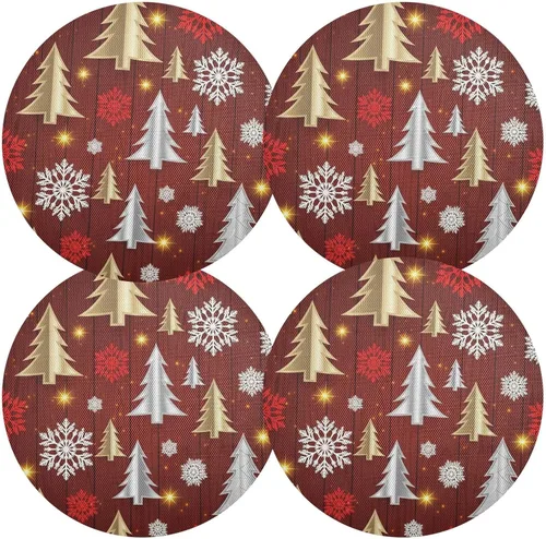 Vista 2 de Stylized Christmas Trees Table Place Mats, Non Slip Table Mats Round Washable for Kitchen Table one sizex6