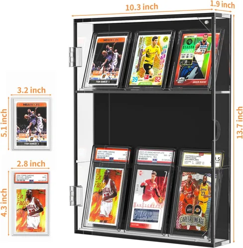 Vista 2 de FEMELI Estuche acrílico para tarjetas de béisbol, marco de tarjetas deportivas de montaje en pared con protección UV, puerta magnética transparente