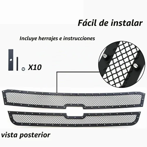 Vista 4 de Rejilla de malla para 2003-2006 Chevy Avalanche 2003-2004 2500/3500/2500 HD 2003-2005 Chevy Silverado 1500/SS Inserto de rejilla con remaches negros