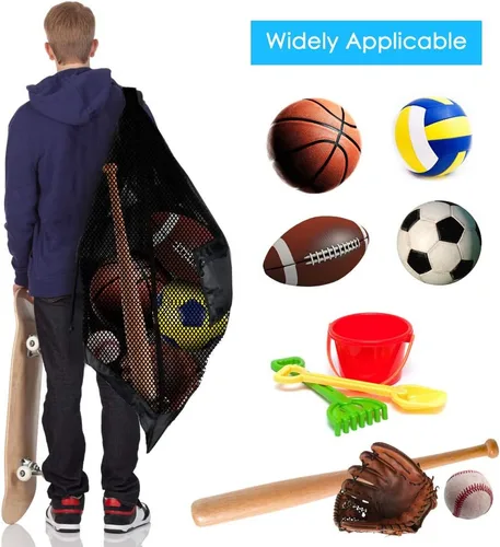 Vista 5 de BROTOU Bolsa de malla para pelotas deportivas extra grande, 5 bolsas de pelota de fútbol, bolsas de cordón resistentes, trabajo en