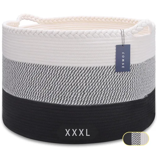 Vista 17 de COMSE Cesta de manta extra grande, cesta tejida para lavandería, 21.7 x 13.8 pulgadas, cesta de guardería, cesta de cuerda de algodón, cesta