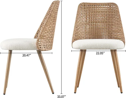 Vista 2 de Juego de 4 sillas de comedor de ratán, sillas de comedor de mimbre, sillas de comedor con respaldo de ratán de polietileno tejido y asiento de tela
