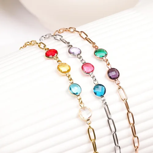 Vista 6 de Collar con clip de papel de piedra natal para mujer, mamá, hasta 7 piedras de nacimiento, collares personalizados personalizados en chapado en oro
