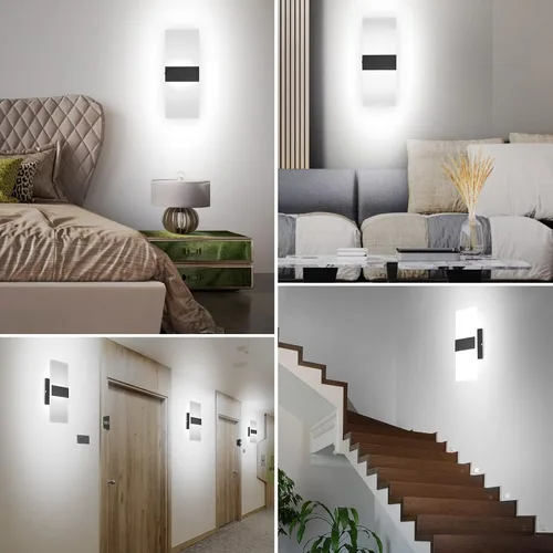 Vista 3 de TRLIFE Apliques de pared regulables, juego de 2 apliques de pared modernos con cableado integrado, luces montadas en la pared de 12W, 6000K, LED