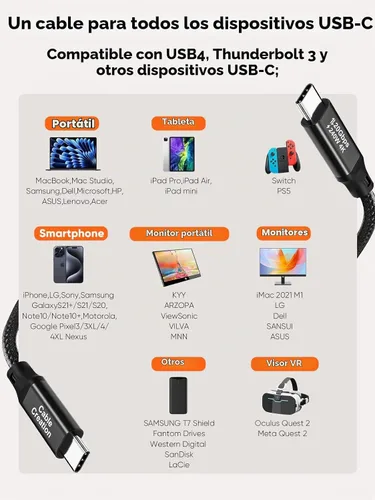 Vista 4 de CableCreation Cable USB C de 10 pies de carga rápida, cable USB C a C 4K