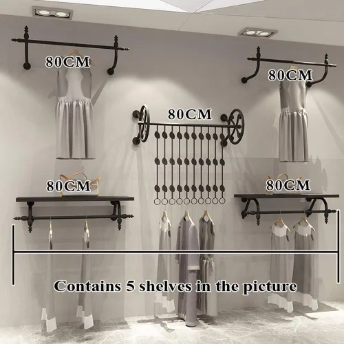 Vista 2 de Perchero para ropa montado en la pared, barra de ropa de hierro negro desmontable resistente para colgar en la pared, barra de colgar multiusos