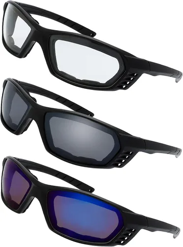 Vista 23 de Gafas de Motocicleta con Marco Acolchado y Lentes que Bloquean 100% UVB/UVB para Actividades al Aire Libre y Deportes 10-mate/negro brillante