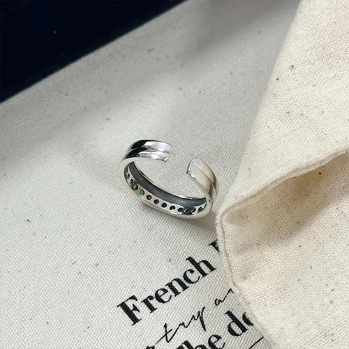 Vista 247 de Anillo de plata de ley 925, minimalista, ajustable, hecho a mano, para mujeres y niñas