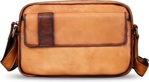 Vista 2 de IVTG Bolso de mensajero de cuero genuino para hombre, bolso cruzado de hombro, casual, bolsa de día para negocios, trabajo, diario, bolso