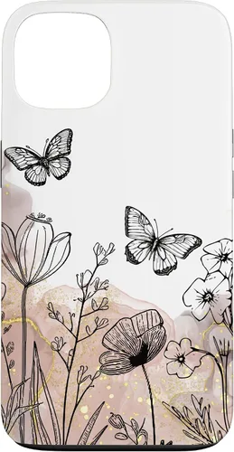 Vista 7 de iPhone 11 Minimal Flowers Butterflies Boho Floral Lindo Estético Funda