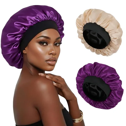 Vista 14 de Gorro de seda para dormir, gorro de satén de doble capa, ajustable, para mujeres negras, gorro de dormir reversible para sombreros de cabello rizado